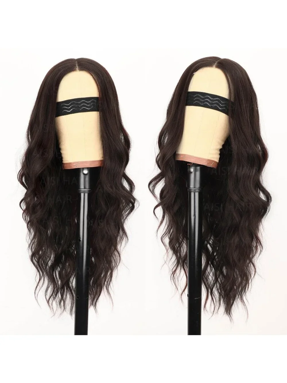 Women's Chocolate Brown Lace Hairline 26 Inch Synthetic Heat Resistant Wavy Wigs